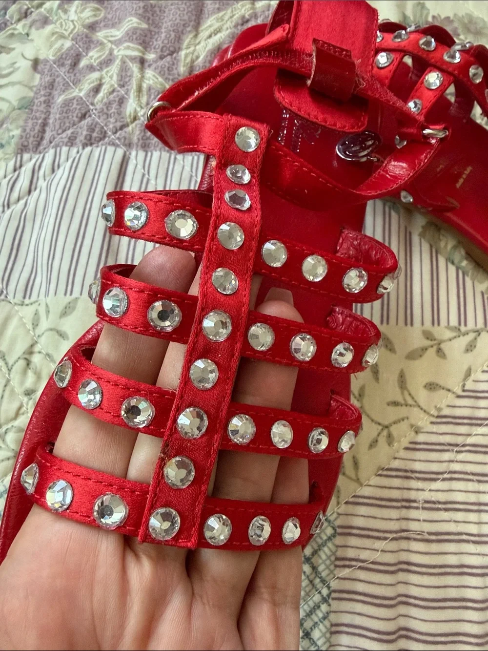 Miss Bluemarime Red Crystal-Strap Kids Sandals